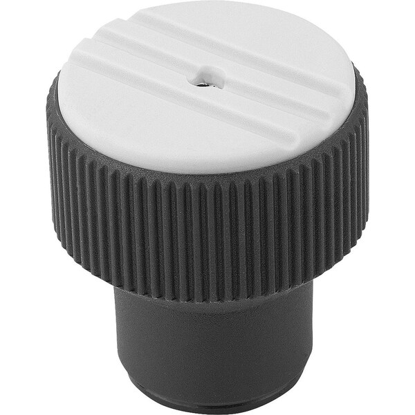 Torque Knurled Knob Size:3 D=M08, Thermoplastic Black Ral7021, Comp:Steel, Cap:Gray Ral7035